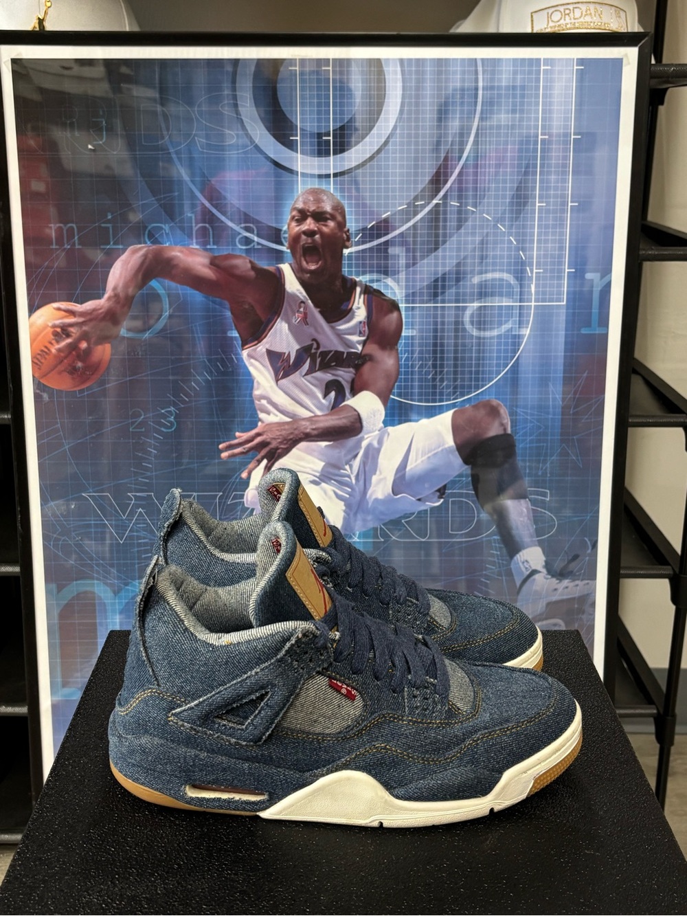 Size 8.5- Jordan 4 Retro Levi's Denim Blue High Top Sneakers AO2571-401 2018